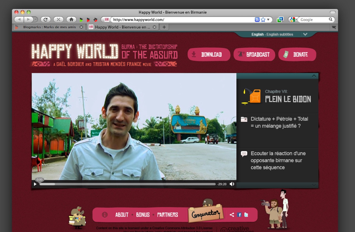 Le site happy-world.com en 2011 : le lecteur vidéo et sa colonne d'enrichissements