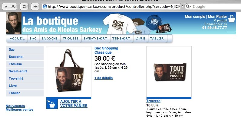 Top vente Boutique Sarkozy / 22 janvier 20h Top vente Boutique Sarkozy / 22 janvier 20h